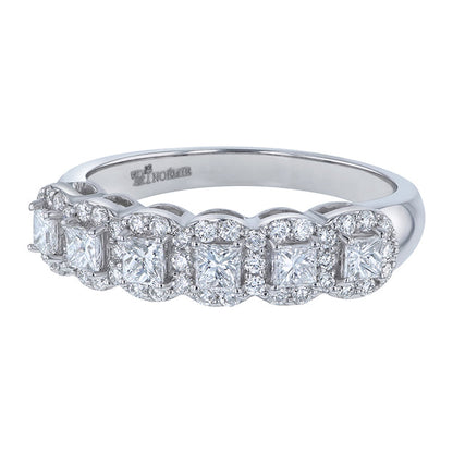 Princess Diamond Halo Half Band Ring - 18K Gold | VS Clarity Natural Diamonds