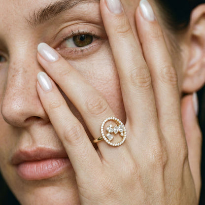 Floating Multi Shape Halo Ring - 14K Gold | VS Clarity Lab Grown Diamonds