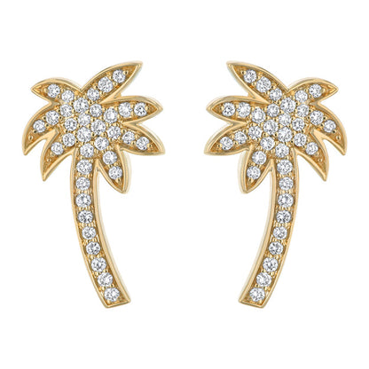 Noémie Palm Tree Diamond Earrings - 14K Gold | VS Clarity Lab Grown Diamonds