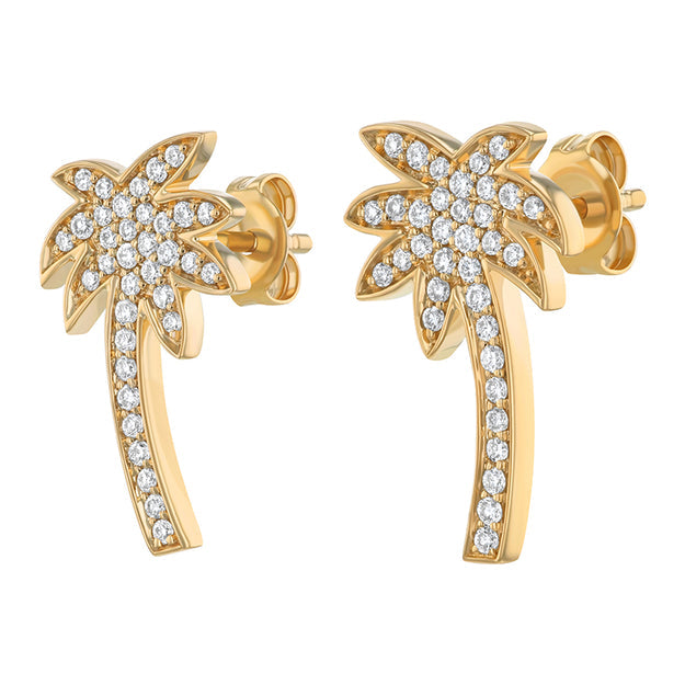 Noémie Palm Tree Diamond Earrings - 14K Gold | VS Clarity Lab Grown Diamonds