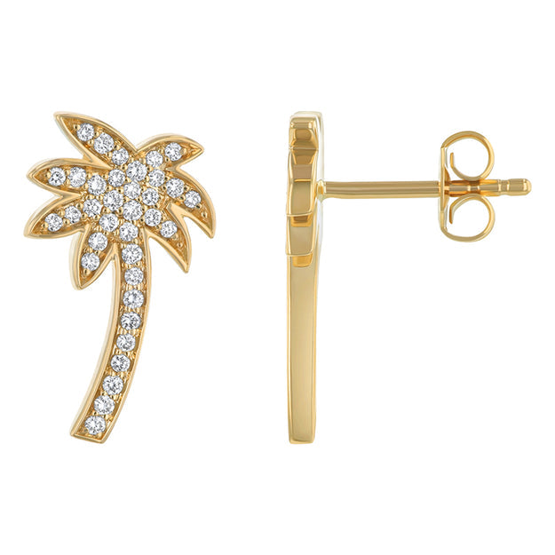 Noémie Palm Tree Diamond Earrings - 14K Gold | VS Clarity Lab Grown Diamonds