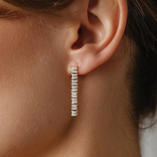 Baguette Cluster Drop Earrings - 18K Gold | VS Clarity Natural Diamonds