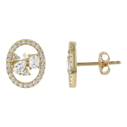 Floating Multi Shape Halo Stud Earrings - 14K Gold | VS Clarity Lab Grown Diamonds