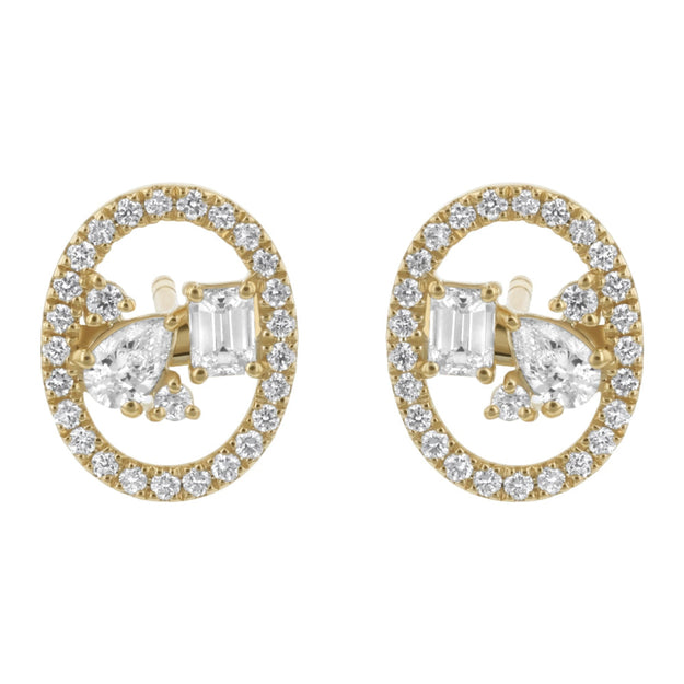 Floating Multi Shape Halo Stud Earrings - 14K Gold | VS Clarity Lab Grown Diamonds