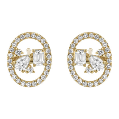 Floating Multi Shape Halo Stud Earrings - 14K Gold | VS Clarity Lab Grown Diamonds