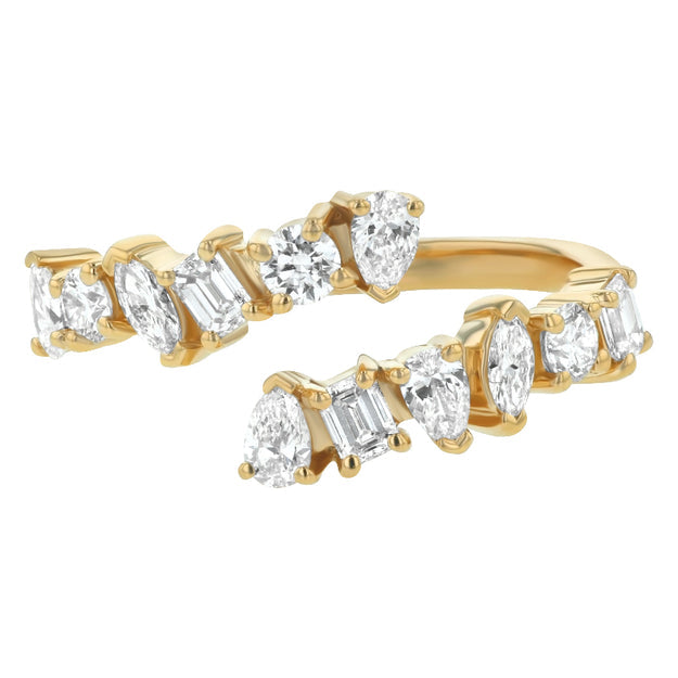 Multi Shape Diamonds Half Spiral Ring - 14K Gold | VS Clarity Lab Grown Diamonds