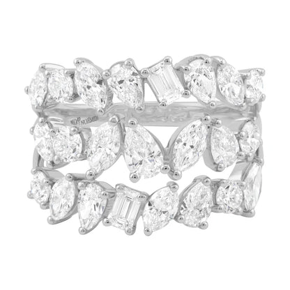 Triple Row Multi Shape Diamonds Ring - Sterling Silver | VS Clarity Lab Diamonds
