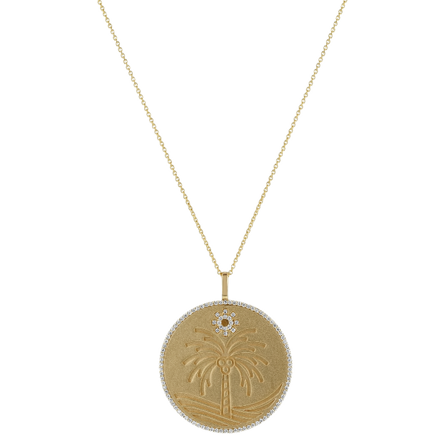 Sun and Palm Tree Medallion Necklace - 14K Gold | VS Clarity Lab Grown Diamonds