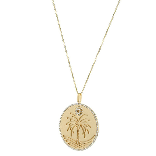 Sun and Palm Tree Medallion Necklace - 14K Gold | VS Clarity Lab Grown Diamonds