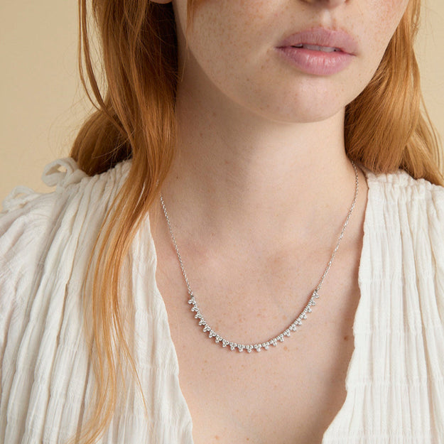 Triple Diamond Half-Tennis Necklace - 18K Gold | VS Clarity Natural Diamonds