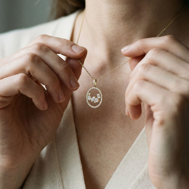 Floating Multi Shape Halo Pendant - 14K Gold | VS Clarity Lab Grown Diamonds