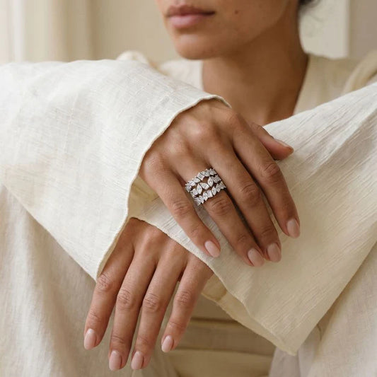 Triple Row Multi Shape Diamonds Ring - Sterling Silver | VS Clarity Lab Diamonds