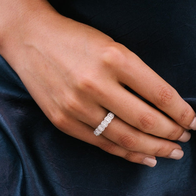 Princess Diamond Halo Half Band Ring - 18K Gold | VS Clarity Natural Diamonds