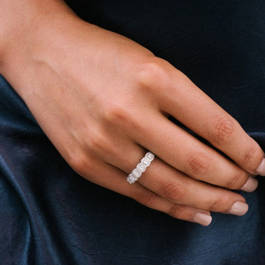 Princess Diamond Halo Half Band Ring - 18K Gold | VS Clarity Natural Diamonds