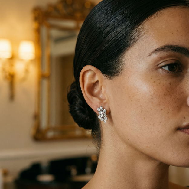 Multi Shape Diamond Cluster Drop Earrings – 14K Gold | VS Clarity Lab Grown Diamonds